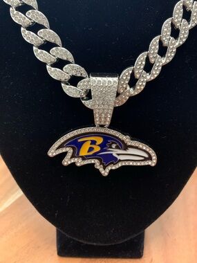 Baltimore Ravens Pave Cuban Link Pendant Necklace - Purple & Gold